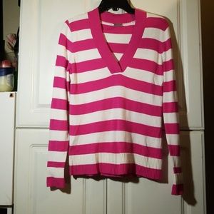 Ann Taylor V-Neck Pink Striped Sweater